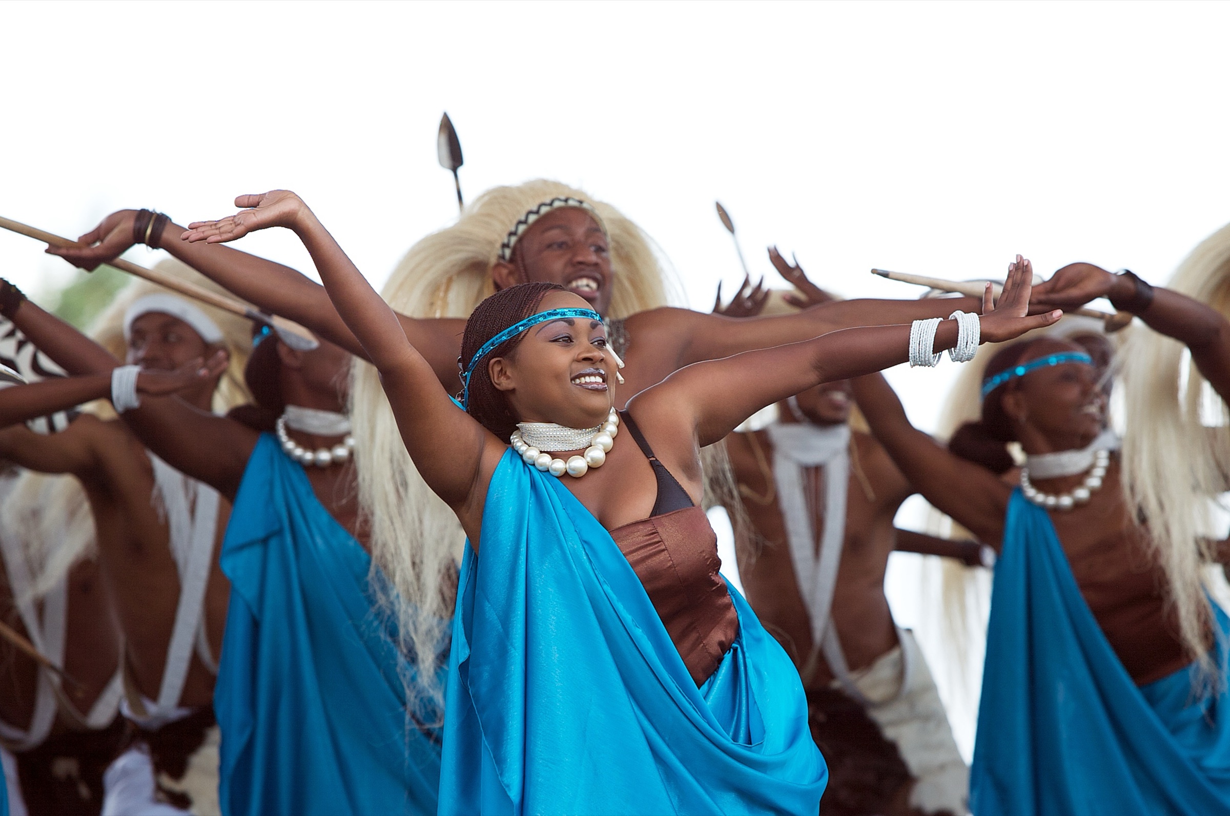 Rwandan intore dancers in traditional dress.